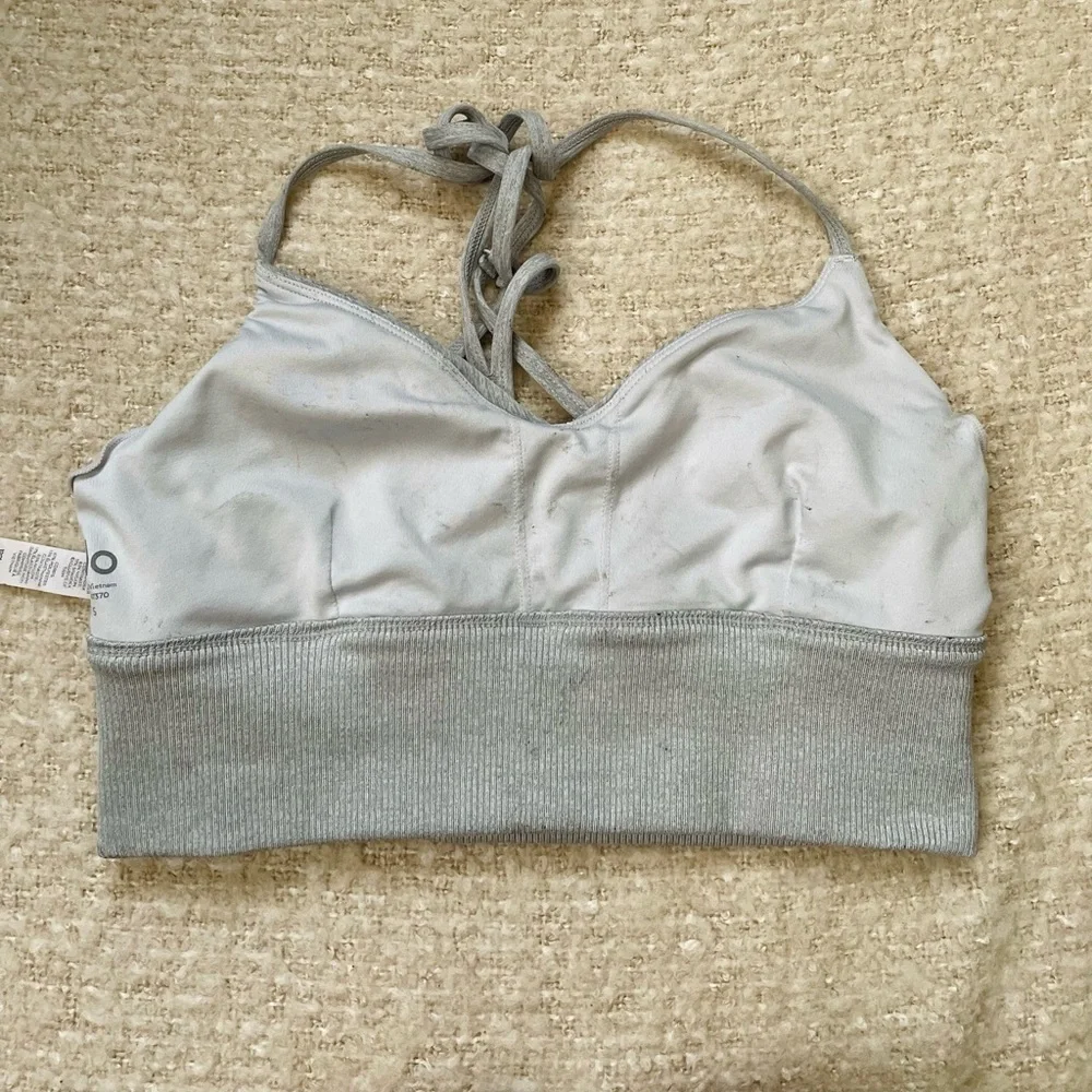 ALO Yoga Light Gray Ribbed V-Neck Bralette